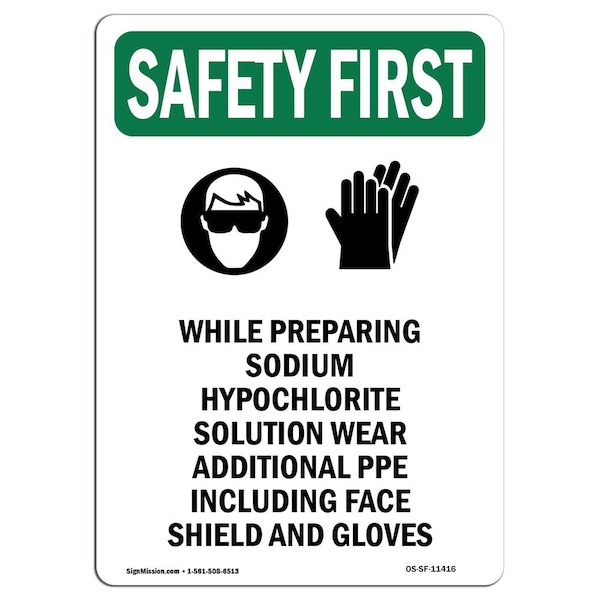 OSHA Sign, While Preparing Sodium W/ Symbol, 18in X 12in Aluminum, 12" W, 18" L, Portrait